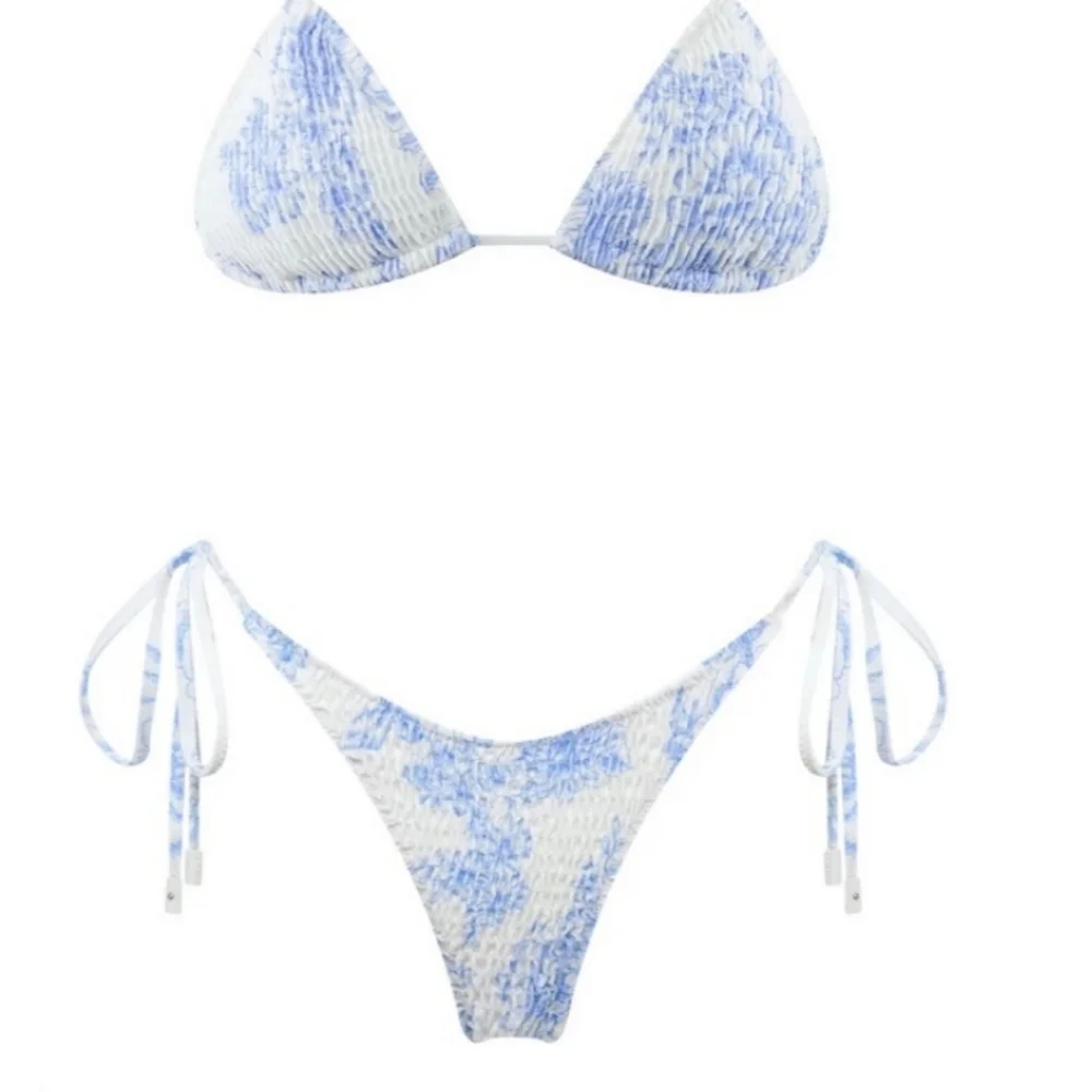 triangl swimwear White and Light Blue Floral Tie-Side Bikini Bottom